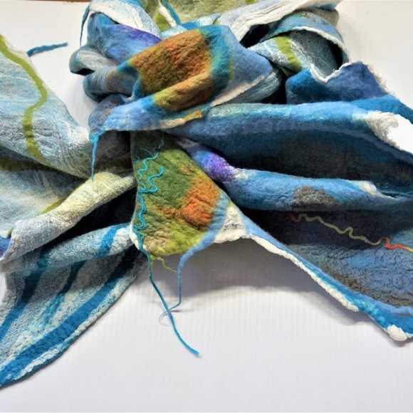 HUGE FELTED WOOL COTTON SHAWL HANDMADE IN EUROPE UNIQUE GIFT - Picture 7 of 8